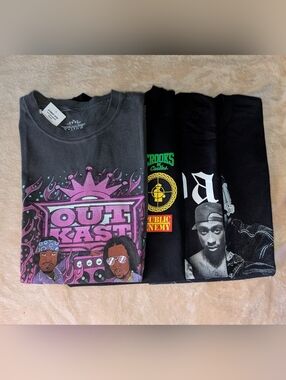 Big T-Shirt Bundle 4, Old School Rap Hip Hop Public Enemy Tupac OutKast Men's S